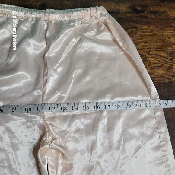 Vtg Ericka Taylor Satin PJ Pants M High Rise Pale Peach Stretch Waist Romantic - Picture 6 of 10